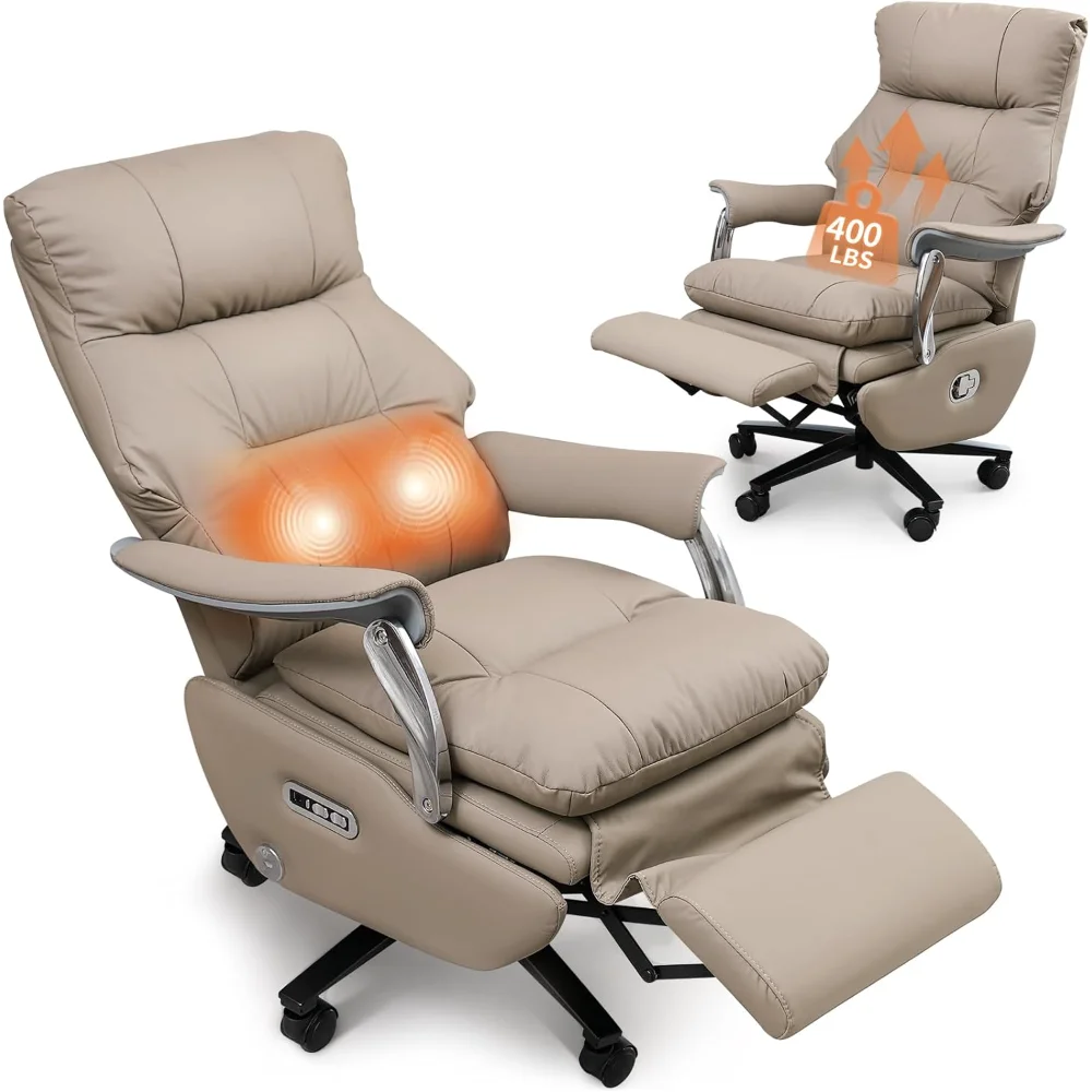 كرسي مكتب تنفيذي مع مسند للقدمين، كراسي مكتب مكتب منزلية مريحة من الجلد المستدام مع مساج، #1