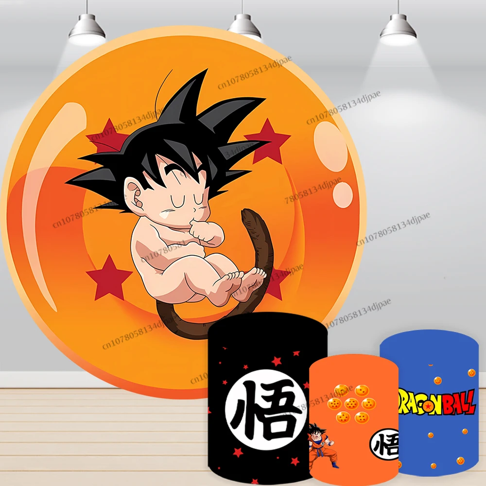 Fondo redondo de fiesta de Dragon Ball Baby Goku, fondo de 1er cumpleaños para recién nacido, cubierta circular de cilindro de pequeño héroe amarillo, decoración de pancarta