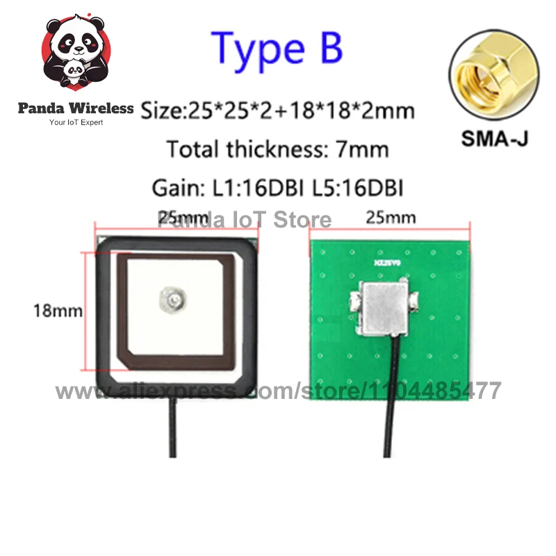 Active High-Precision Positioning Ceramic Antenna GPS+BD GNSS Built-in AntennaL1 L5 Dual Band U.FL SMA-J/ange 28DBI High Gain