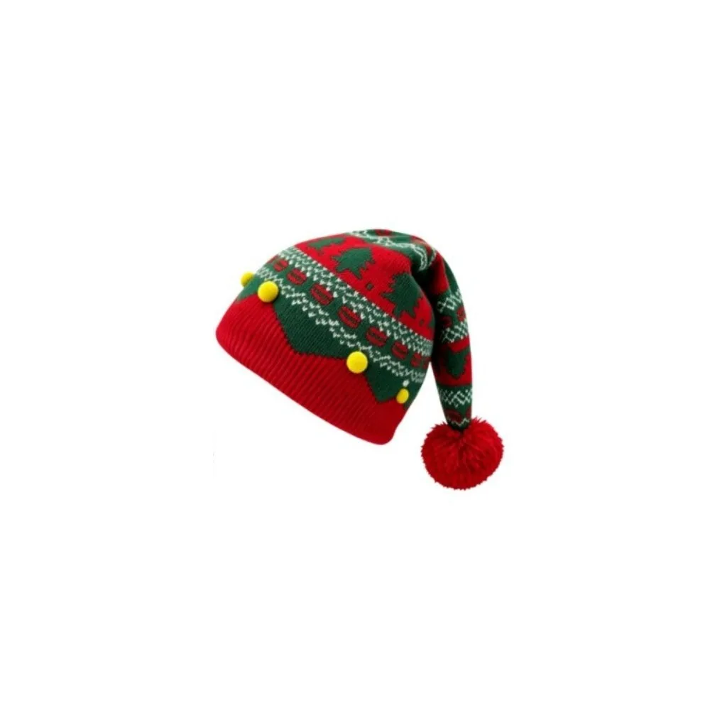 Jacquard Christmas Hat Red Green Patchwork Color Warm Knitted Wool Cap Christmas Tree Parent Child Hat Christmas Knitting Hat