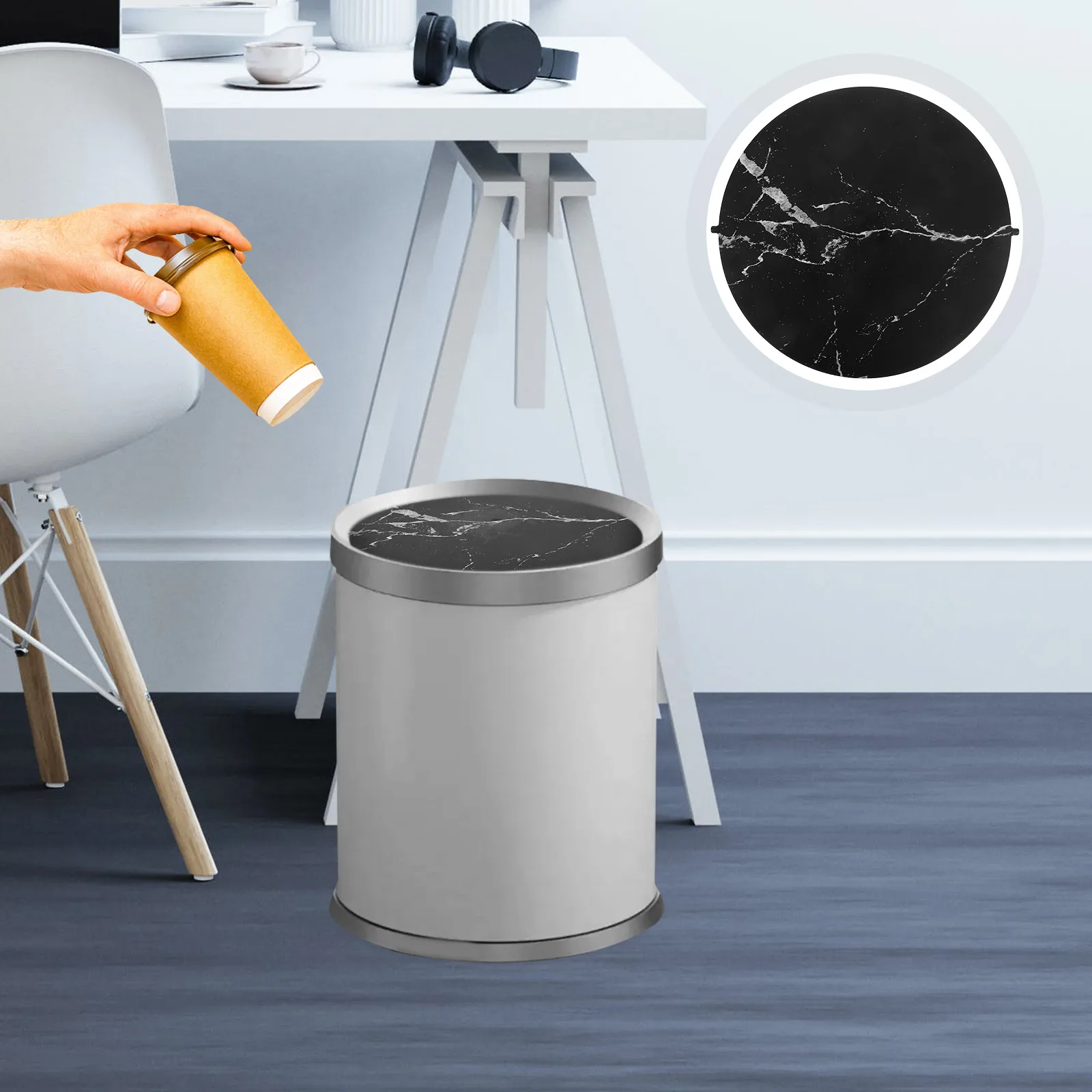 

1PC Imitation Marble Trash Can Lid Replacement Swing Top Slim Tall Garbage Cover Waste Bin Protector Kitchen Home