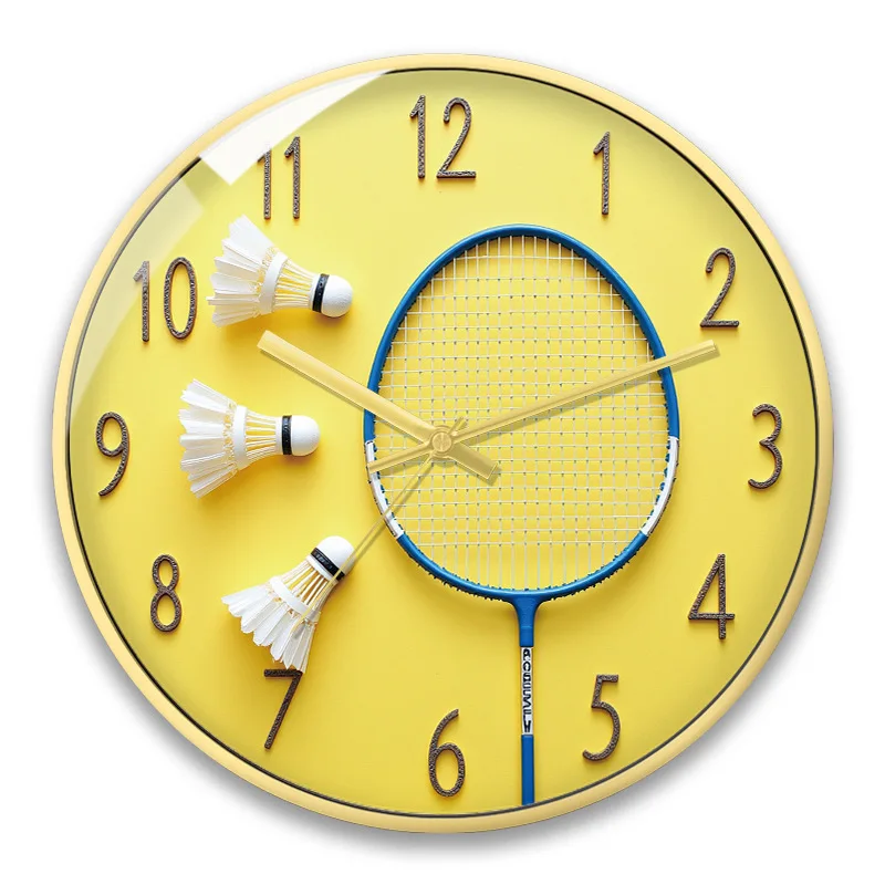 Badminton Hall Wall Clock Gymnasium Sport Badminton Player Enthusiast Study Living Room Simple Mute