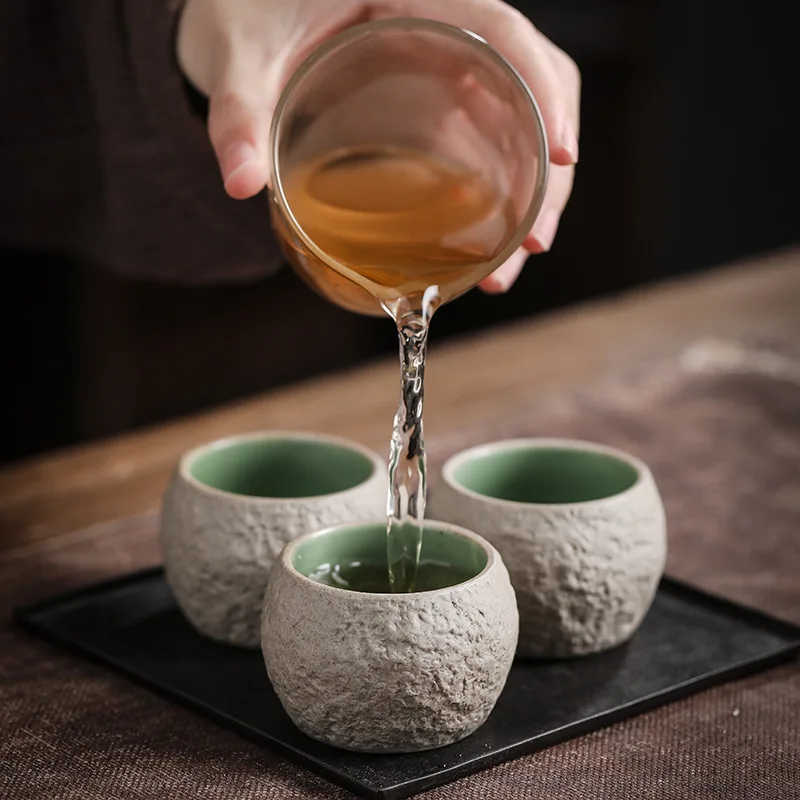 

Retro coarse pottery tea cup Rohan cup ceramic kung fu tea set stone imitation single cup ceramic host c