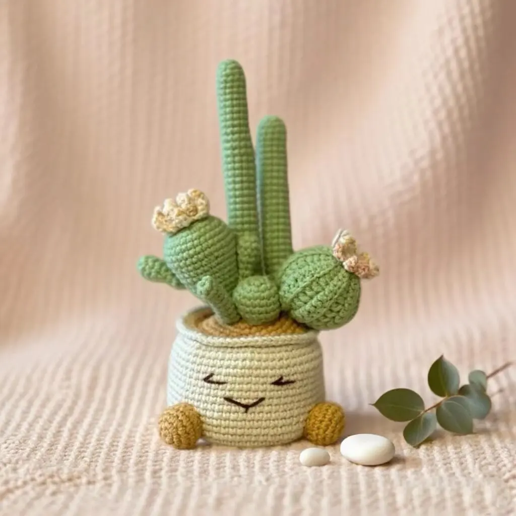 

Набор Cactus для вязания крючком своими руками с милым горшком для лица, сочными растениями ручной работы, коллекционным декором и подарком для любителей искусства
