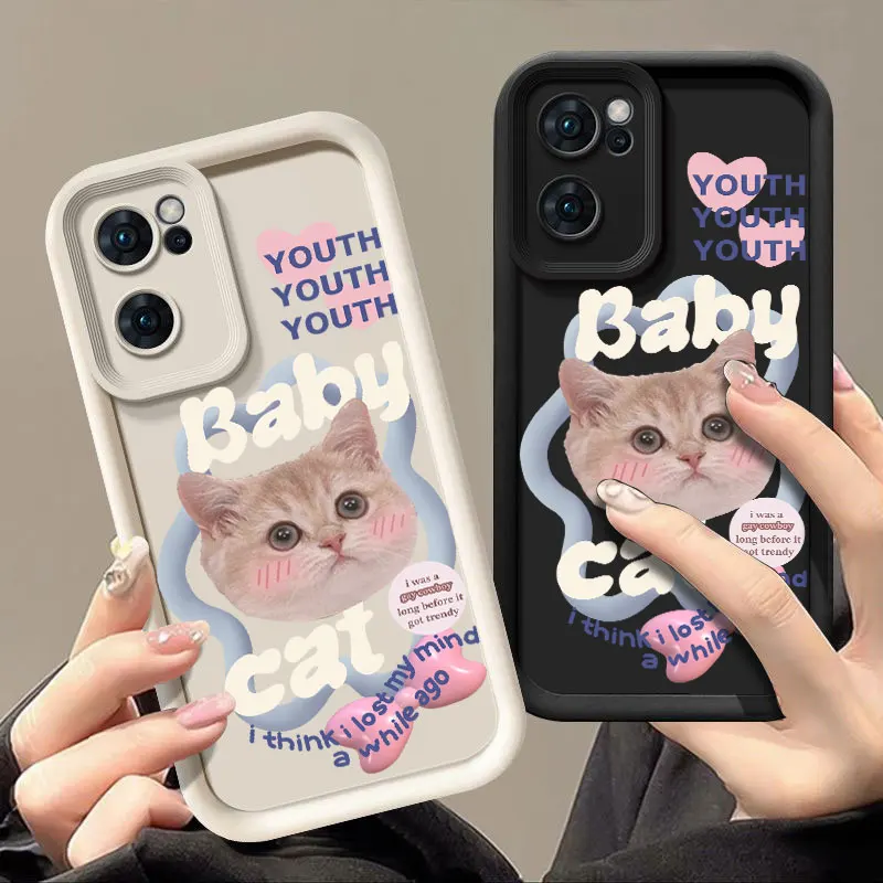 Cute Cat Fashine Phone Case For OPPO FIND X5 RENO 6 7 7Z 8 8T 10 11 12 12F PRO PLUS 5G Shockproof Soft Cover Coque Shell