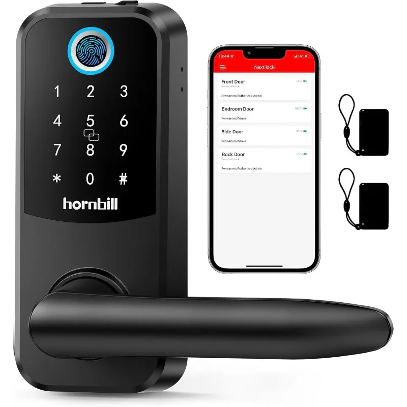 

Fingerprint Smart Door Lock Handle: Hornbill Keyless Entry Door Lock with Keypad App Fobs Passcode Lever Electronic