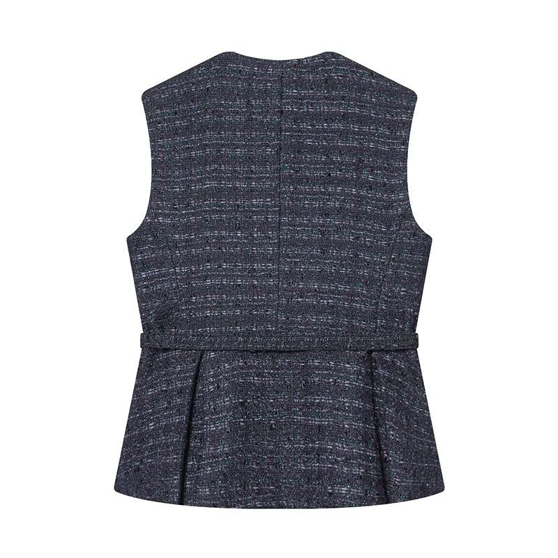 Chique moda textura colete mulher cinto coletes para mulheres sem mangas jaqueta o pescoço streetwear colete vintage colheita topo ﻿