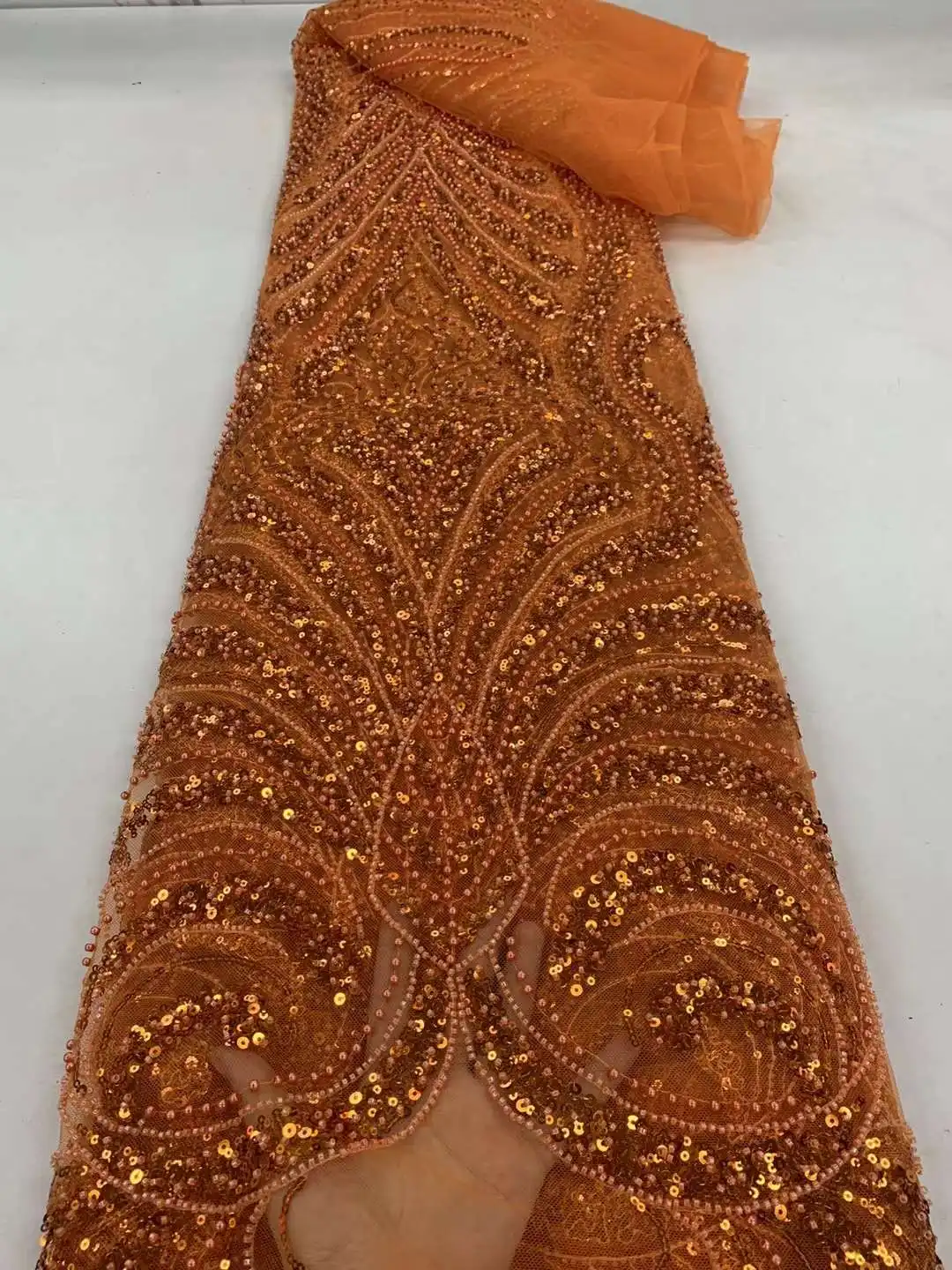 African Lace Fabric 2024 High Quality Sequins Beads Lace 5 Yards Embroidery French Net Beaded Lace For Nigerian Women Dresses