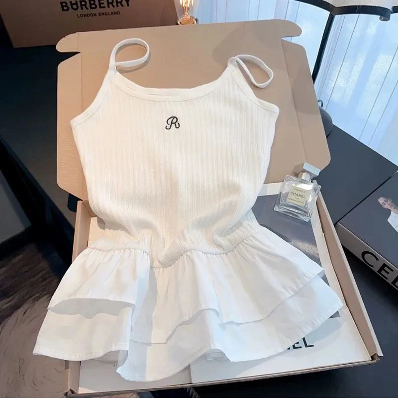 Summer New Patchwork Camis for Women Sexy Spaghetti Strap Splicing Ballet Skirt Tops Fashion Slim Embroidery Vest