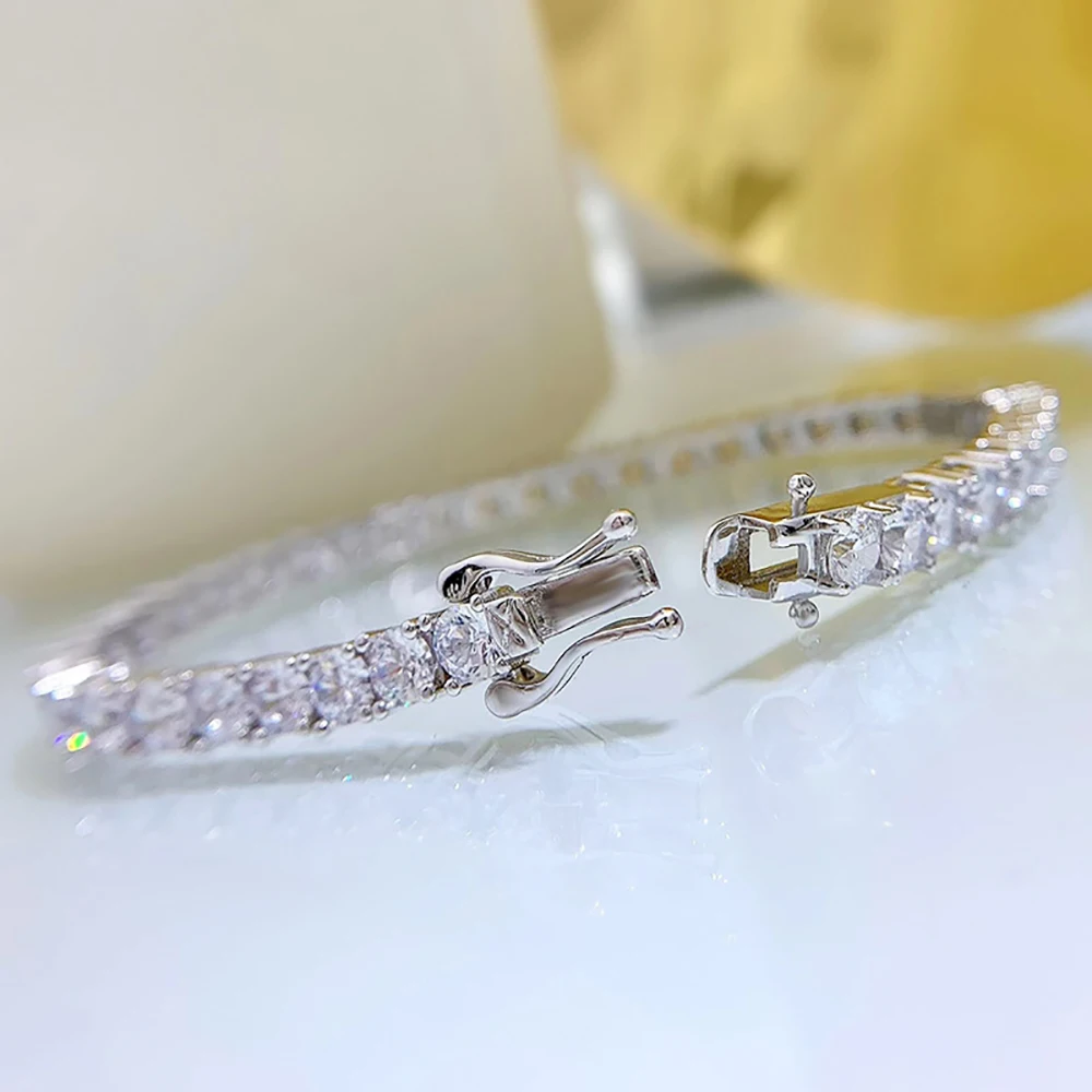 Luxury 100% 925 Sterling Silver 4-5-6-7mm High Carbon Diamond Tennis Bracelet for Women Party Fine Jewelry Birthday Gift 16-19cm