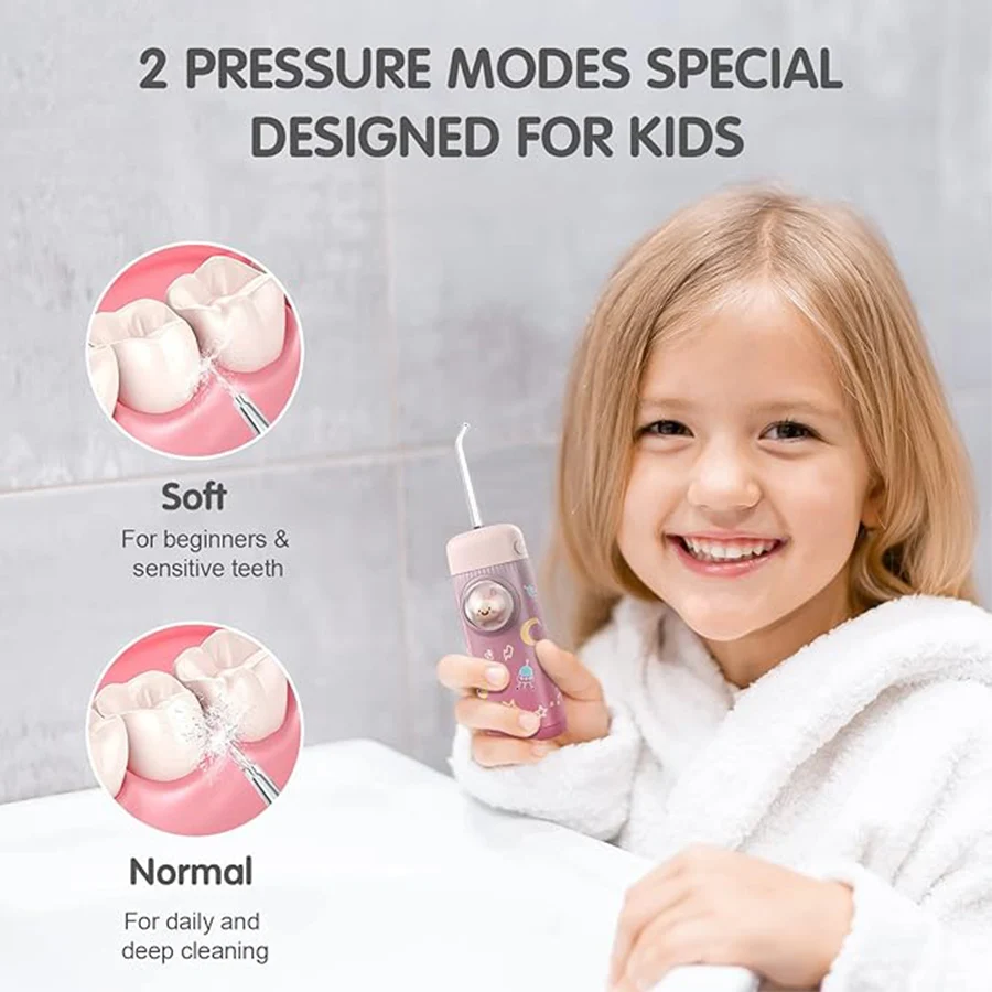 Mini Children Electric Oral Irrigator Portable Water Flosser Gums Braces Care Cordless for Teeth Cleaning Rechargeable 4 Tips