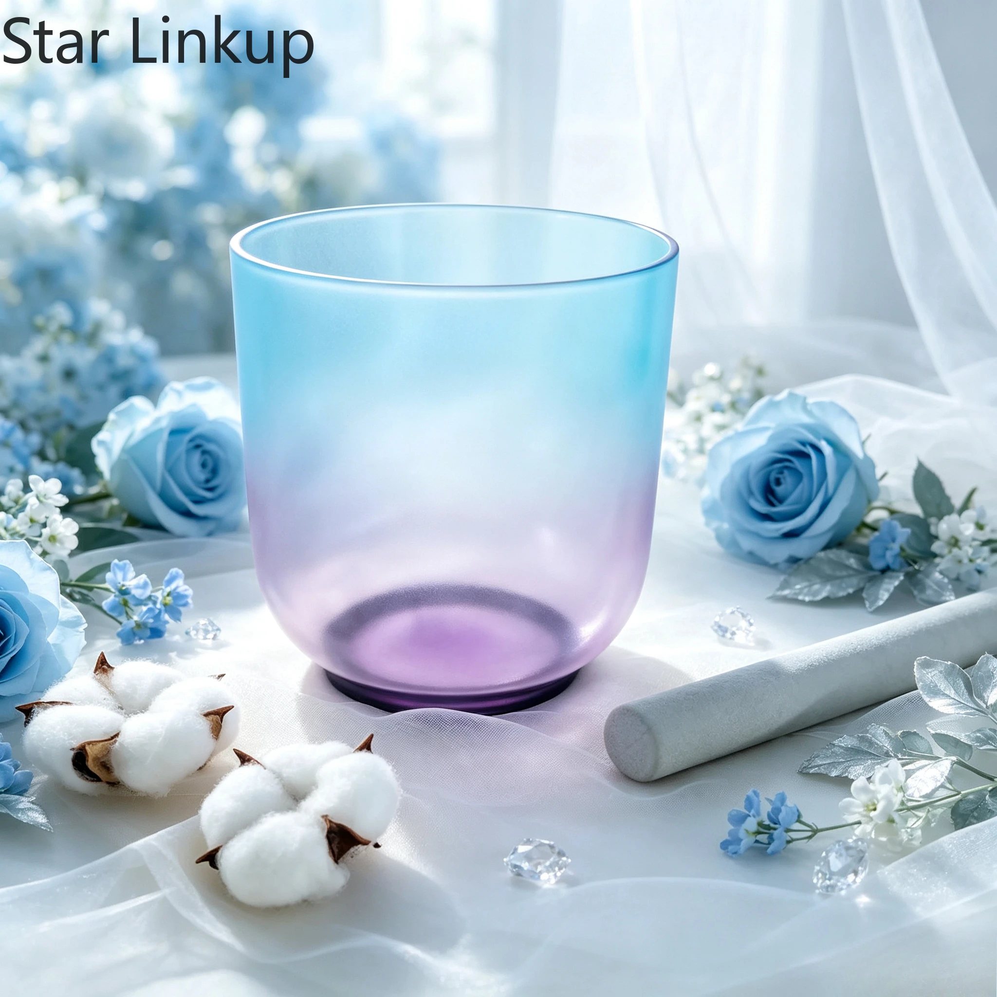 Star Linkup 5.5 Inch Color Tinted Clear Crystal Singing Bowl calibrated to full ABCDEFG musical scale, excellent resonant tool for sound bath experiences, chakra alignment and spiritual meditation practice
