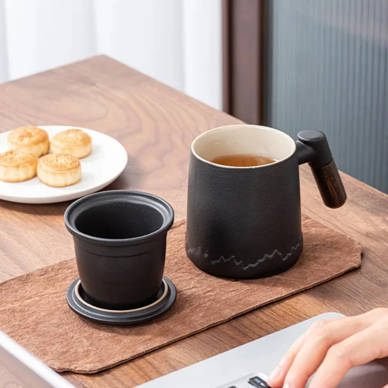 Tea and Water Separation Tea Cup, Ceramic Cups, Good-looking Office Mug with Lid, Band Lid, Portable Handle, Business Gift Box