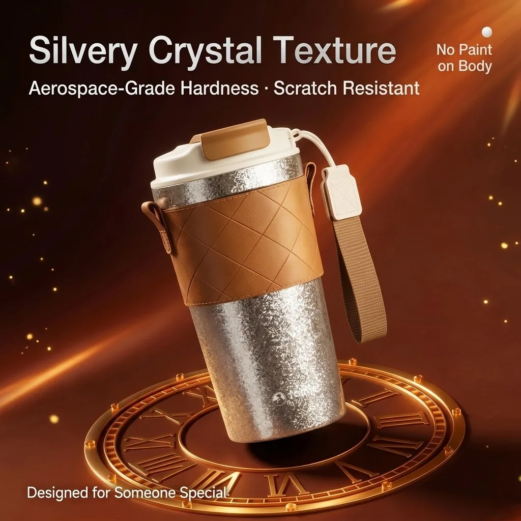 Taience Titanium Coffee Cup 520ml Insulated Thermos Year of Horse Edition Snow Crystal Texture Antibacterial Leak Proof Gift