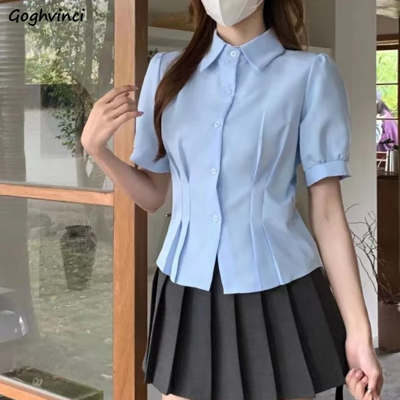 

Рубашки женские в консервативном стиле, летние, шикарные, со складками, Hotsweet, тонкие, с короткими рукавами, JK, популярный дизайн, тонкие сексуальные майки, новинка