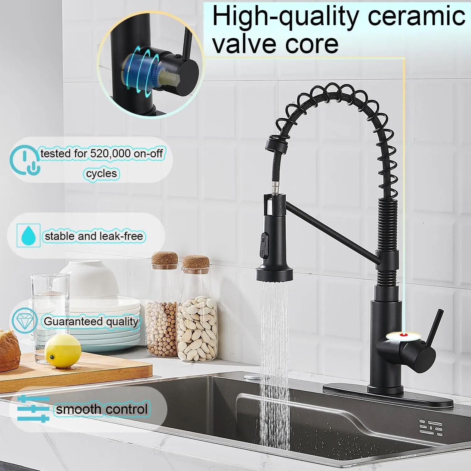 マットブラック シングルハンドル キッチン蛇口 プルダウンスプレーヤー＆モーションセンサー付き