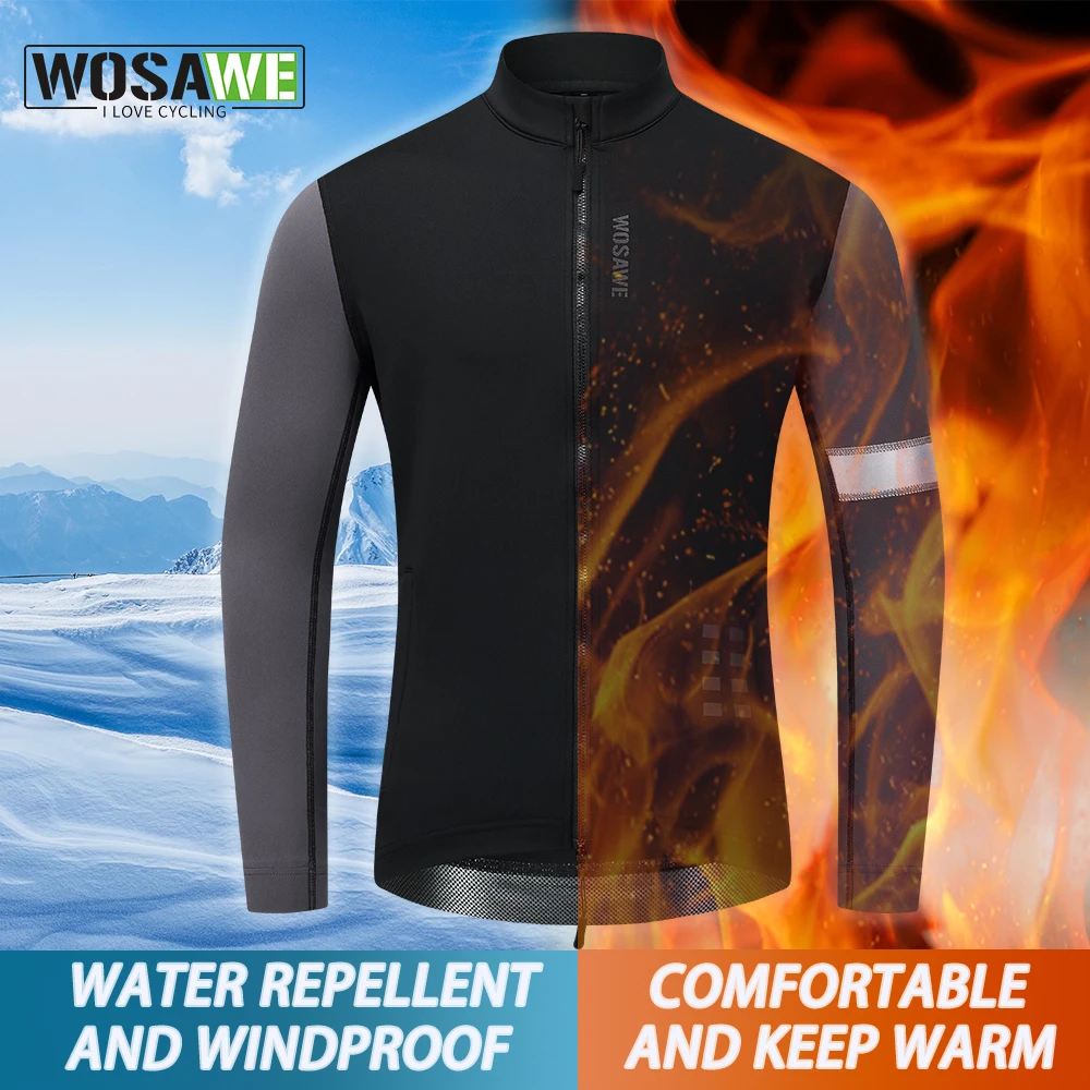 WOSAWE Men's Winter Thermal Cycling Jacket MTB Bike Coat Bicycle Clothing Long Sleeve Cycling Jerseys Ciclismo Racing Jackets