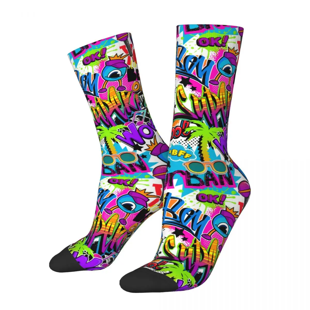 

Palm Tree Hand Roller Men's Socks Retro Harajuku Graffiti Art Pattern Street Style Novelty Seamless Crew Sock