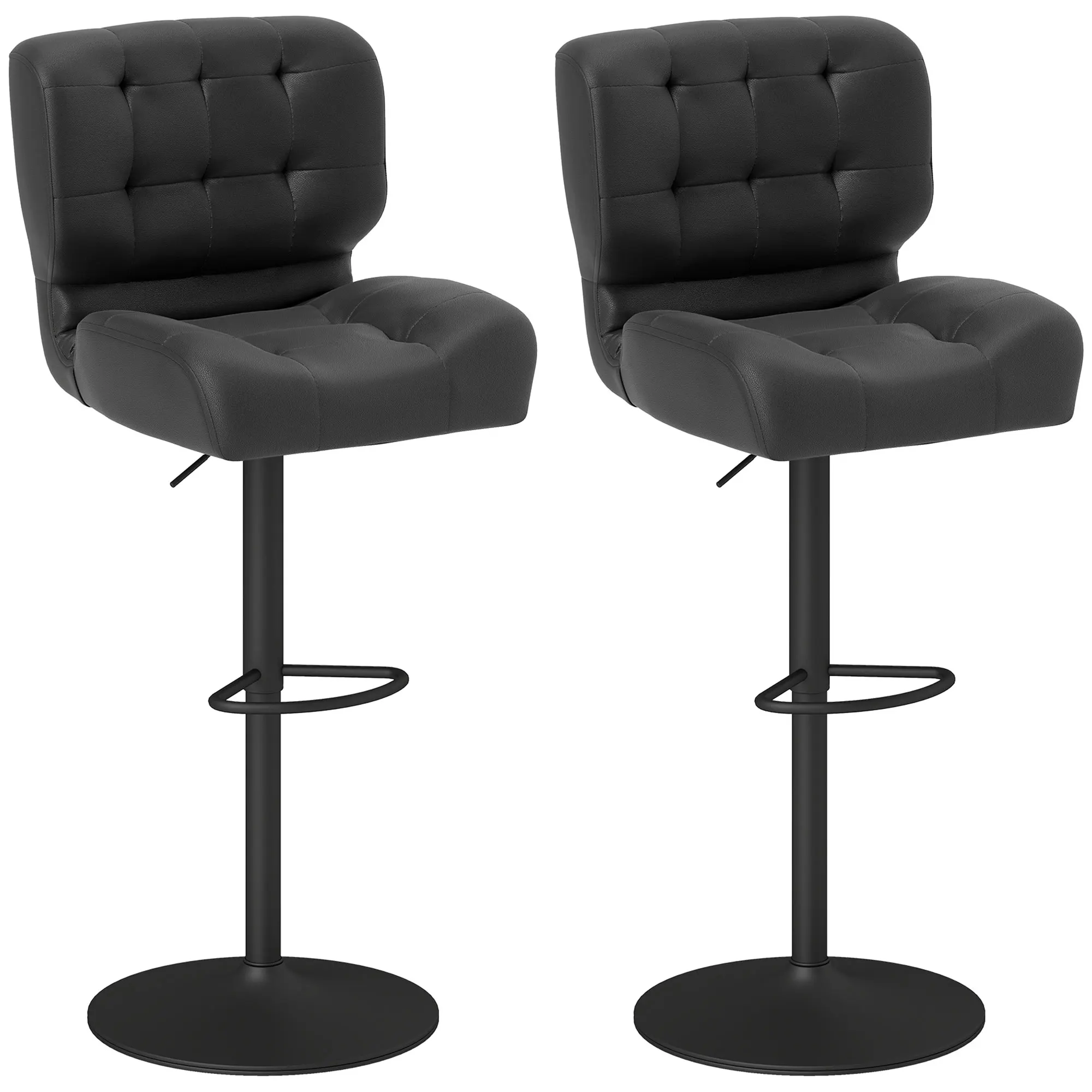 HOMCOM Bar Height Bar Stools Set of 2 with Adjustable Seat, Adjustable Swivel Barstools with Thick Padded Cushion and Metal Footrest for Home Bar, Black