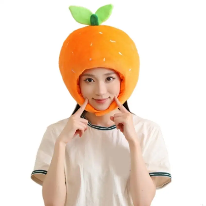 

B95F Plush Tangerine Hat Tangerine Headgear Novel Funny Tangerine Caps Cartoon Fruit Hat Halloween Cosplay Party Costumes