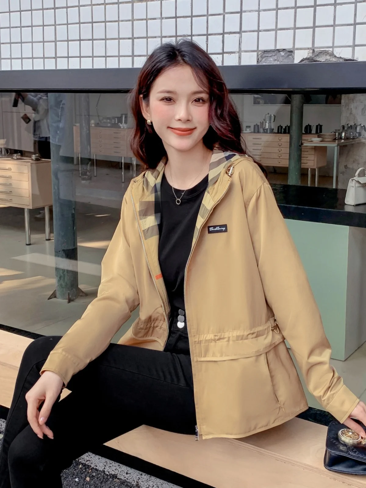 

Элитная женская весенняя куртка-топ в британском стиле, люксового качества, для повседневной носки, свободного кроя, с длинными рукавами, укороченная, на молнии