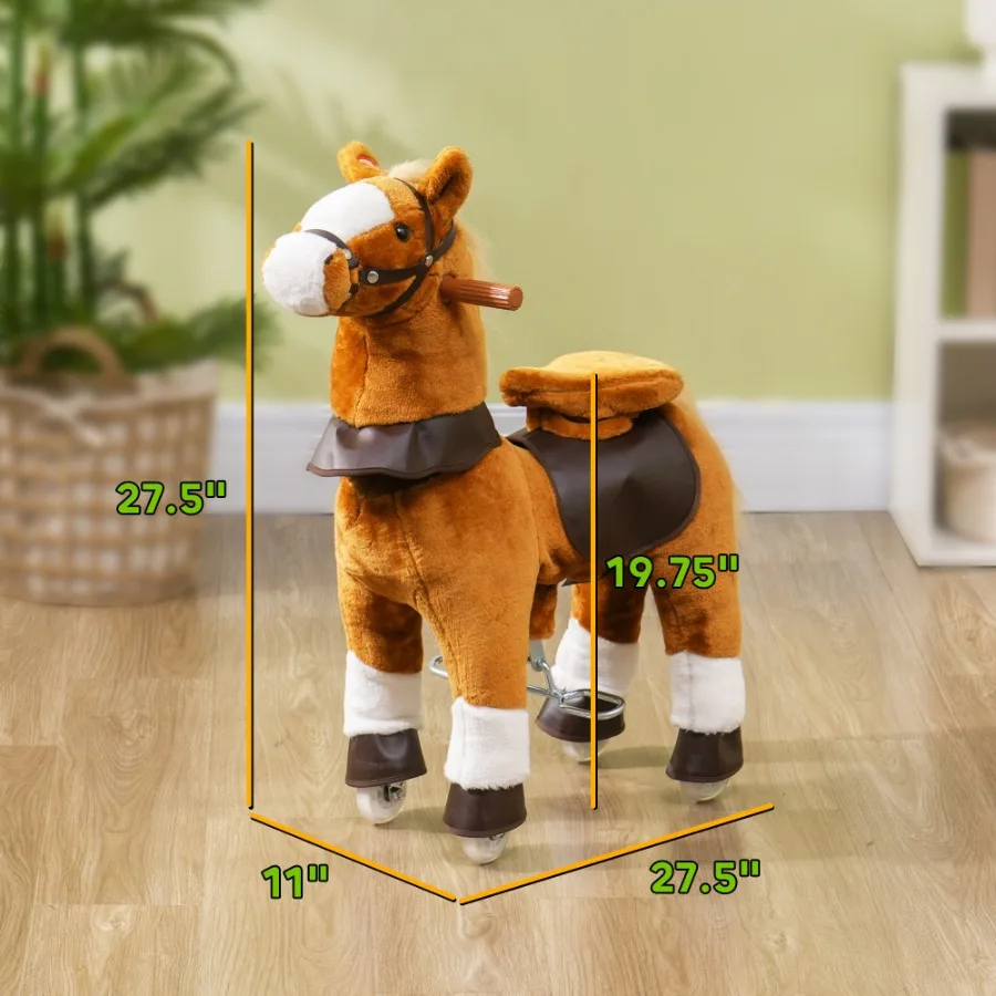 Qaba Ride on Horse Walking Horse Toy Peluche Cheval d'équitation Poney avec roues Son de voisse pour 35 ans jusqu'à 132 livres Marron