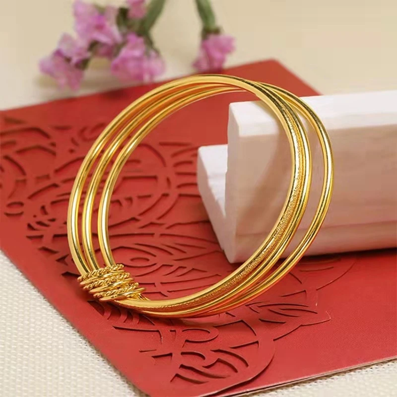 OUYADI 14K Gold Plated Stainless Steel 3‑Piece Set,Matte Triple Hoop Interlocked Bangles,Women Stackable Fine Jewelry Gift