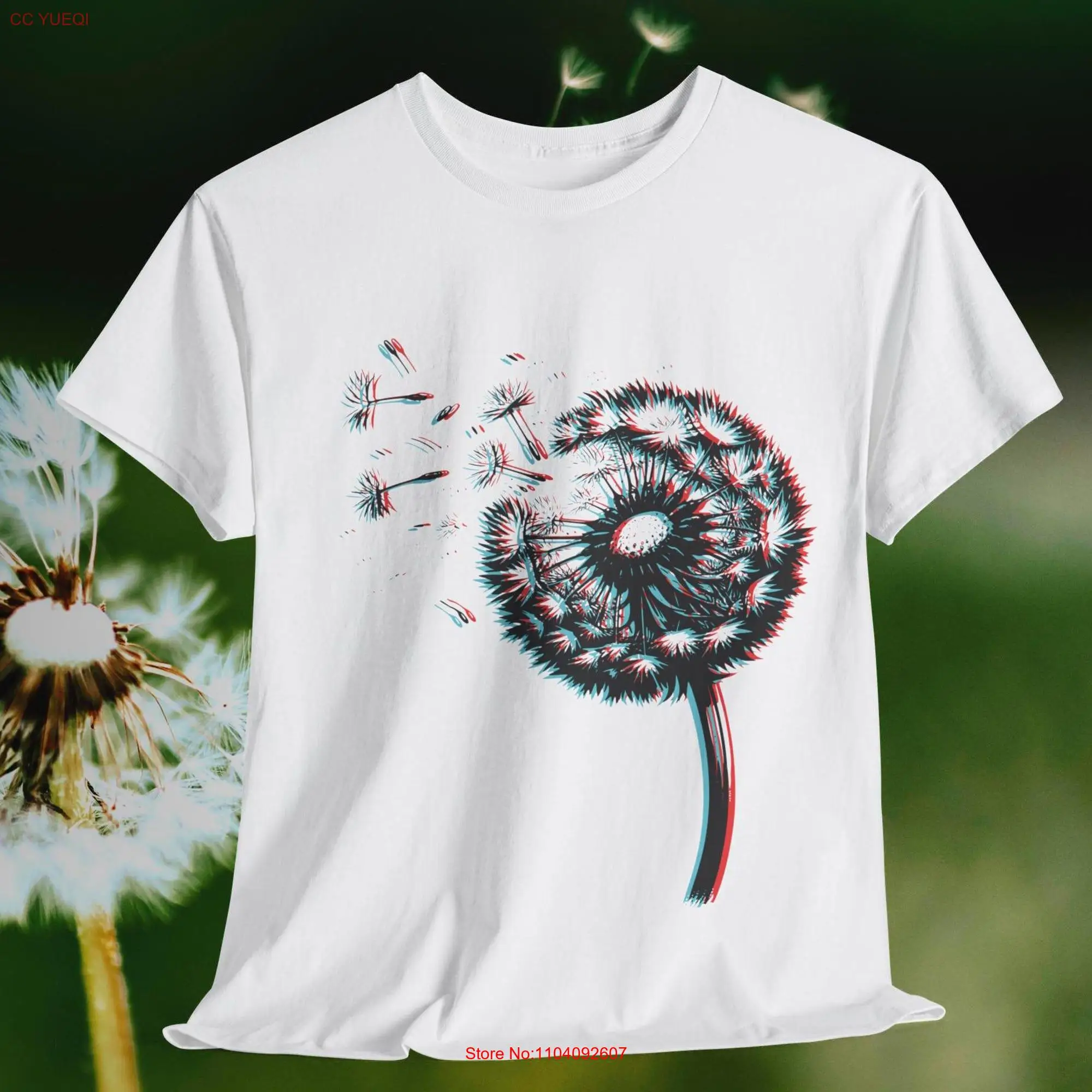 Dandelion T shirt 3 colors pop art unisex black blue red 3D color long or short sleeves