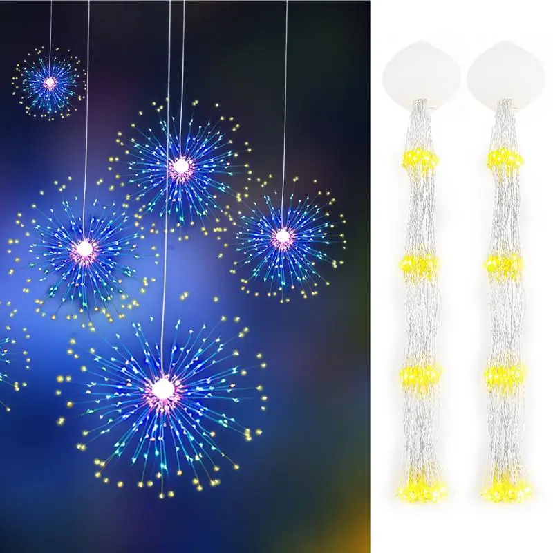 LED Fireworks Lights With Remote Control Waterproof Outdoor Flash String Fairy Lights For Garden Landscape Lawn Decor