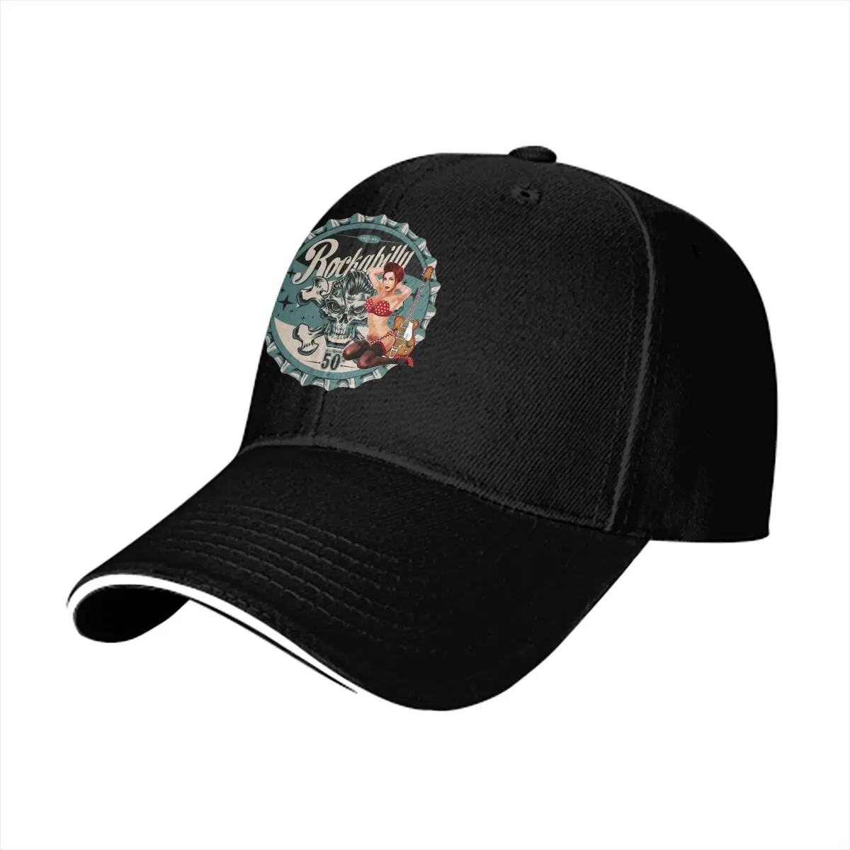 Washed Men's Baseball Cap Rockabilly 50s Patch Pin Up Girl Sports Snapback Caps Dad Hat  Golf Hats