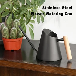 Stainless Steel Flower Watering Can With Long Spout 900ML Wood Handle Small Watering Kettle For Indoor Plants