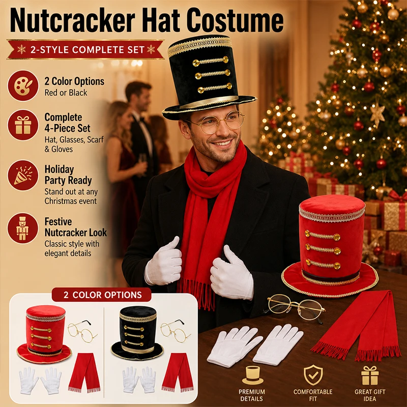 Nutcracker Hat Party Christmas Drummer Majorette Ringmaster Small Top Hat Drum Major Master Hats Party Soldier Cap Cosplay