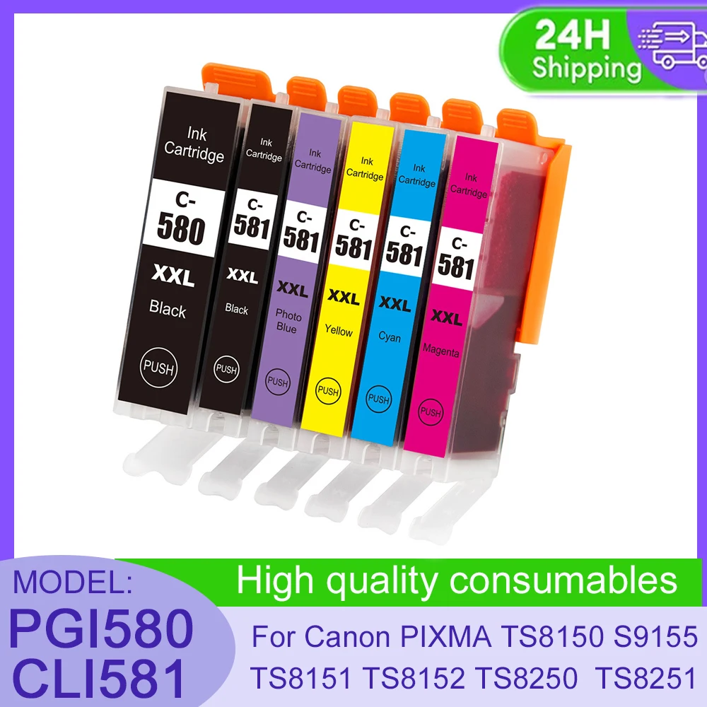 6pcs PGI580 CLI581 Ink Cartridge For Canon PIXMA TS8150 TS8151 TS8152 TS8250  TS8251 TS8252  TS8350 TS9150 TS9155 printer
