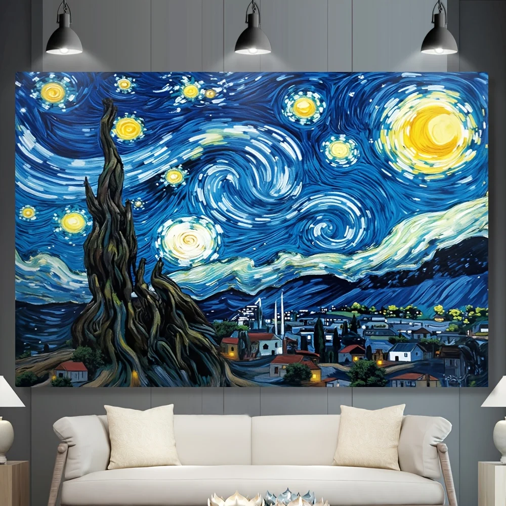 1pc Van Gogh's Starry Night tapestry, polyester fabric, machine washable, suitable for bedroom and living room decoration