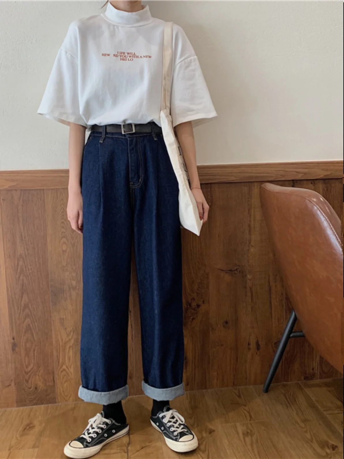 Retro plus Size Denim Jeans High Waist Straight Leg Pants Loose Fit Korean Style Student Fashion Chic plus Size Women's Jeans