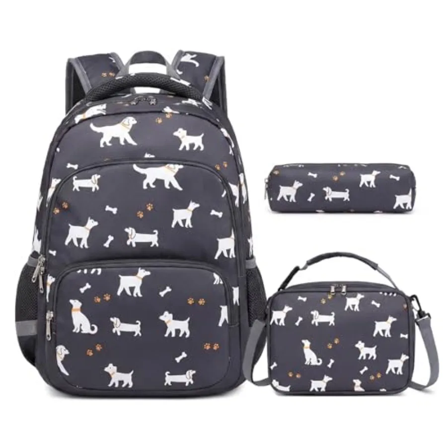 

3PCS Backpack Set - Waterproof Bookbag with Lunch Box for Boys Ages 3-12 Adorable Cartoon Prints for School and Outdoor Use