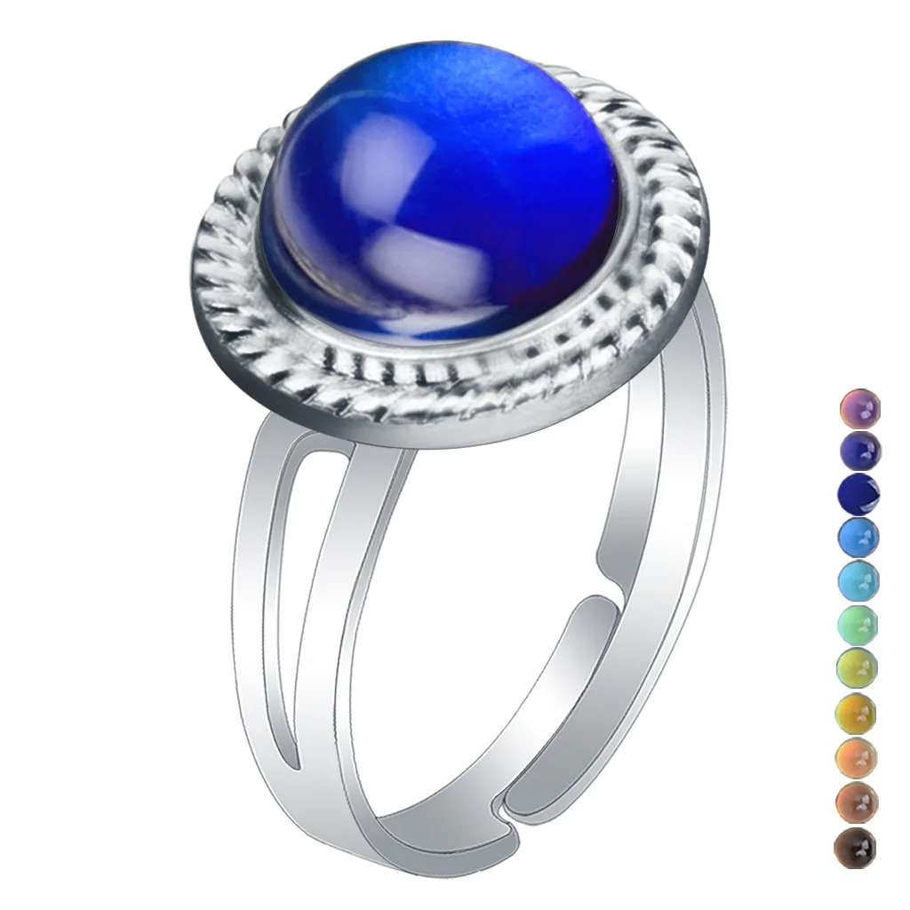 Mood Rings for Women Fashion Female Design Sense Niche Temperature-sensitive Color-changing Straw Hat Gemstone Ring Opening