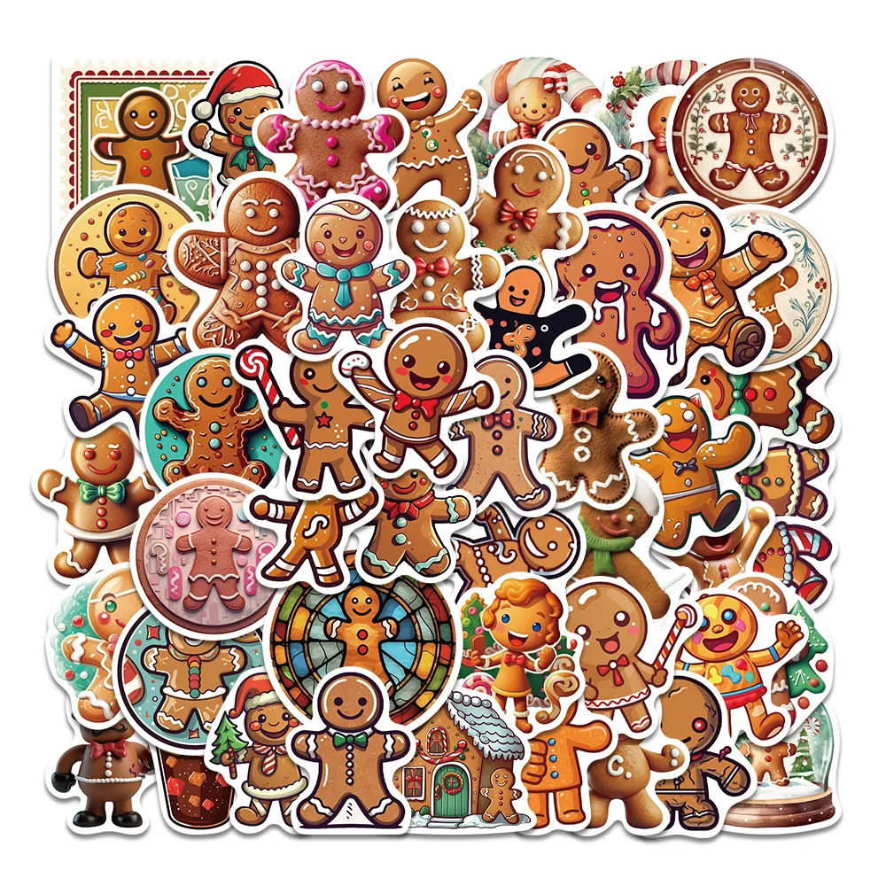 10/50PCS Cute Kawaii Christmas Graffiti Gingerbread Man DIY Laptop Suitcase Skateboard Phone Guitar Gift Decoration Stickers