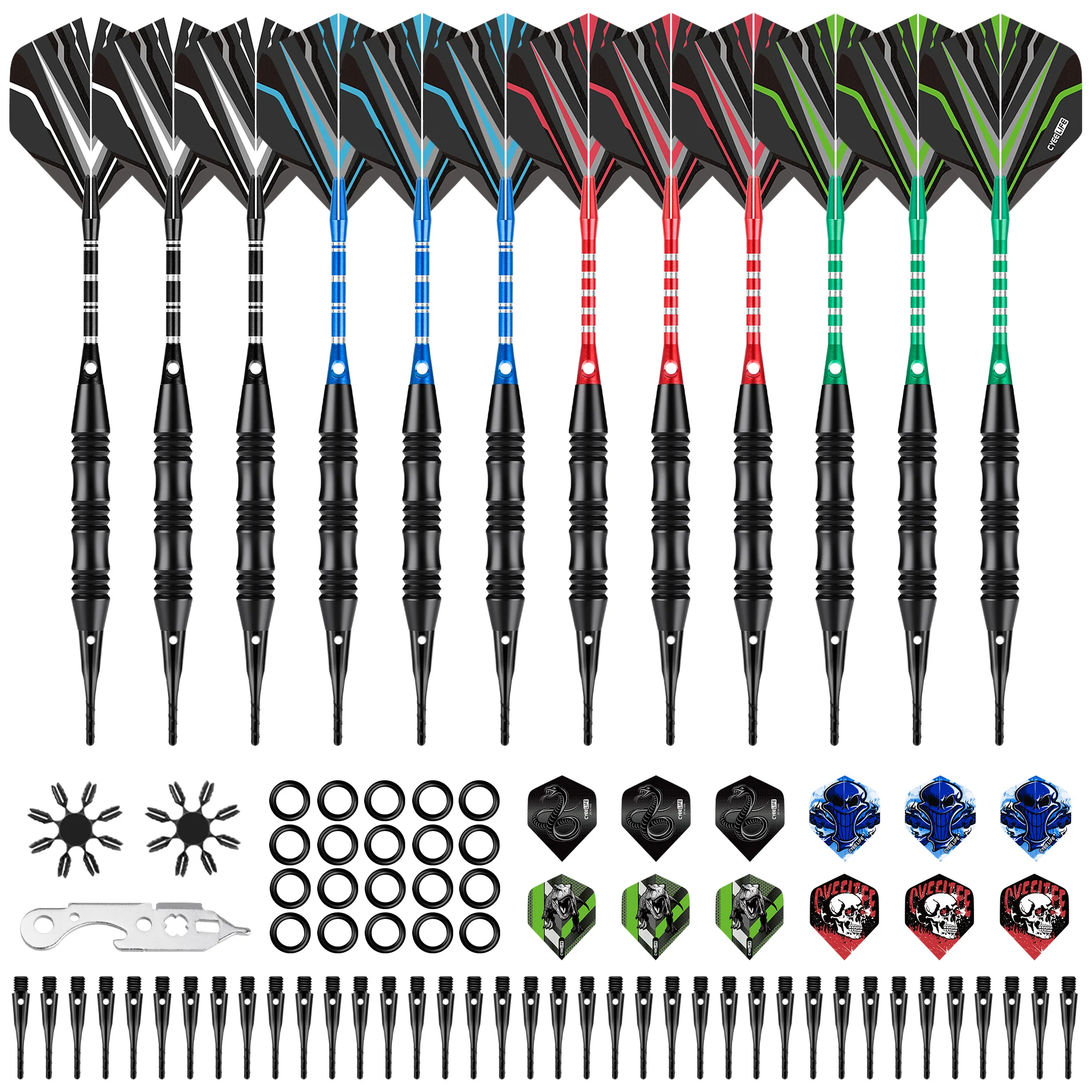 

2025 New CYEELIFE 12 Pcs Soft Tip Darts Set with 50 Pcs Tips Flight Protectors Tool for Electronic Dartboard Game Home Party Sup