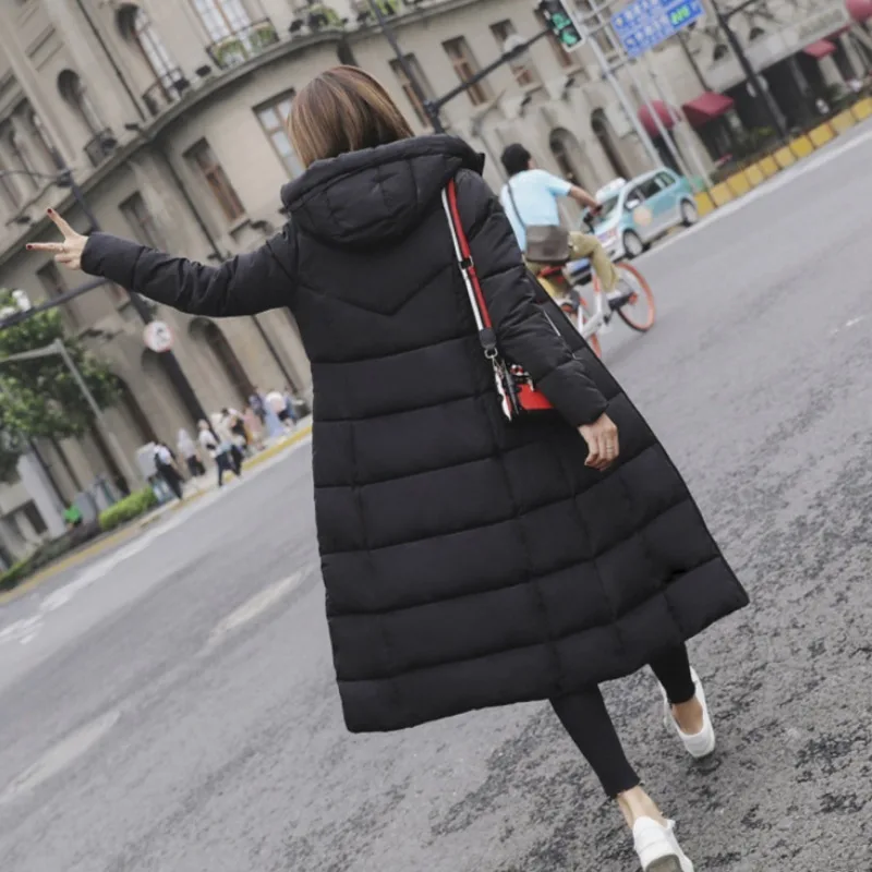 New Solid Slim Basic Style Streetwear Parkas Hooded Down Coats Autumn Winter Women Long Zipper Plus Size Warm Down Jacket New