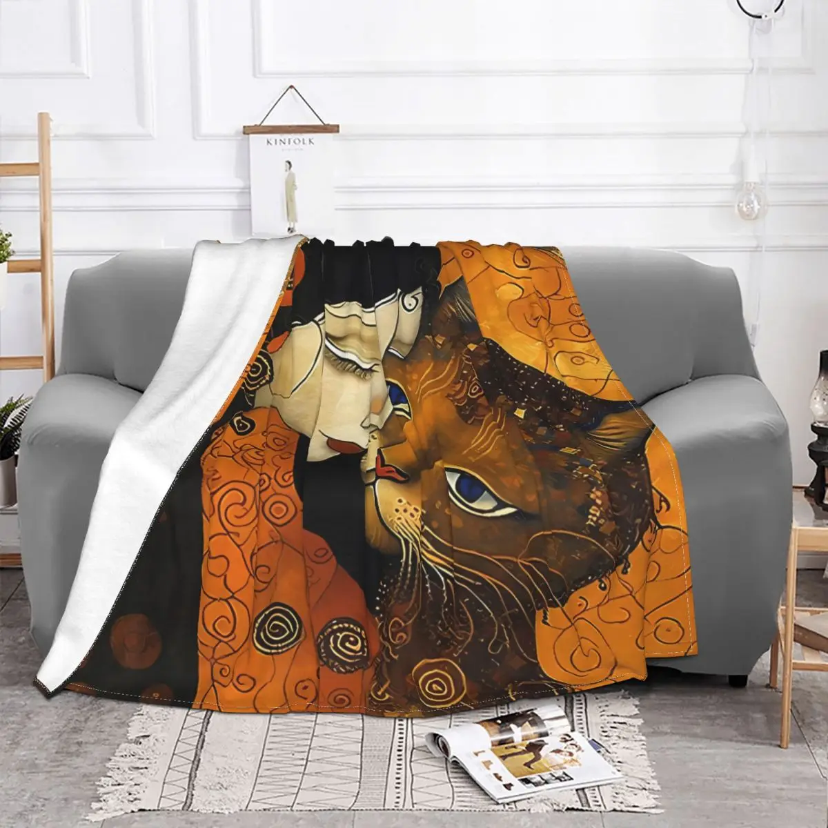 Cat Lovers Blanket The Kiss By Gustav Klimt Movie Fleece Plush All Season Ultra-Soft Throw Blankets For Sofa Bedspread