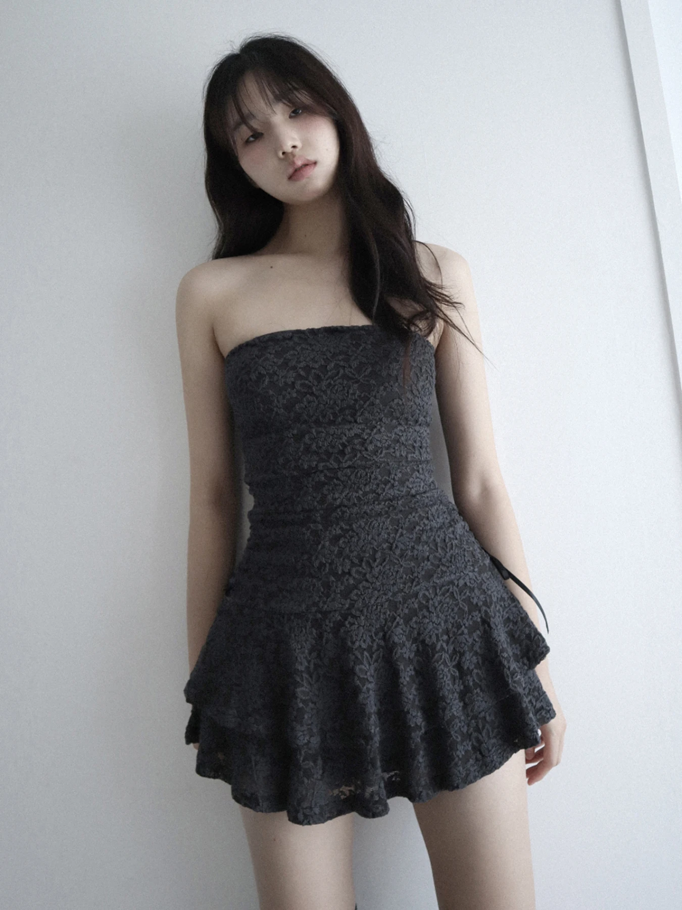 Vestido Bustier com Renda AOMR, Saia em Camadas de Cintura Alta, Vestido de Menina com Laço Borboleta, Estilo Francês, Sem Ma...