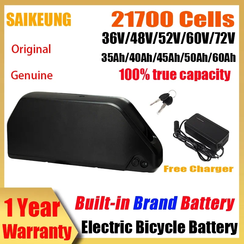 EBike Battery 48V52V 45Ah50ah 60V 72V36V 25 30 40 60Ah Electric Bicycle Polly 21700 Bateria Li-on Pack for 2000W with 5A Charger