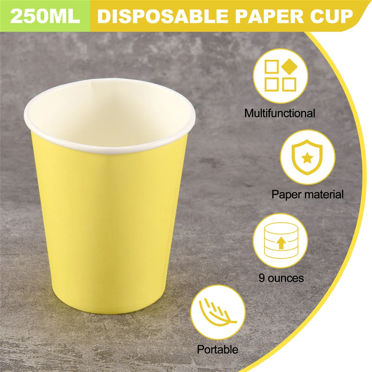 

A95U 20 Paper Cups (9oz) - Plain Solid Colours Birthday Party Tableware Catering(yellow)