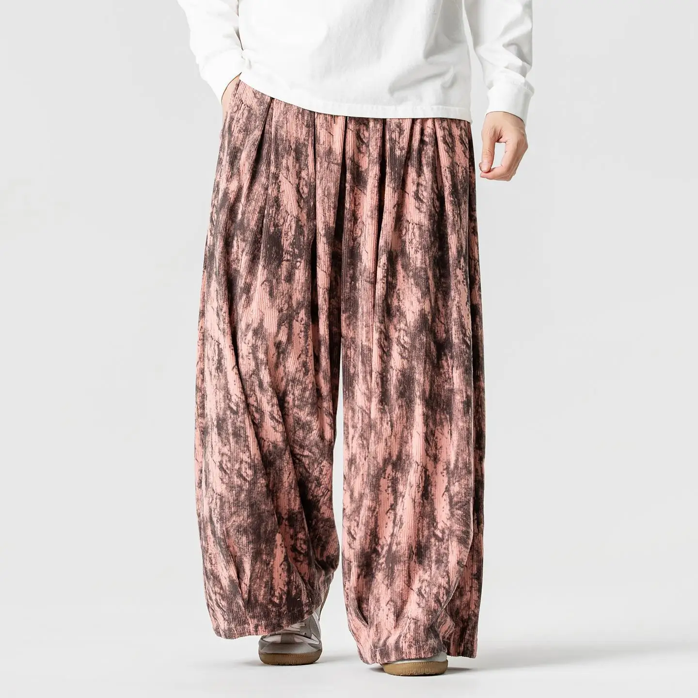Corduroy Pants Men Autumn Winter Japan Samurai Casual Warm Pants Men Vintage Loose Tie Dye Drawstring Men Trousers Plus Size 5XL