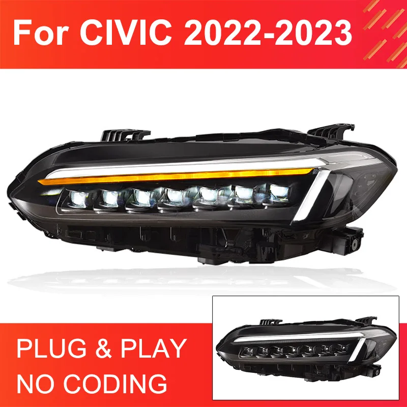 

1 Pair LED Headlight Assembly for Honda Civic 2022 2023 Headlights Plug and Play with LED DRL Dynamic Turning LED Head Lights