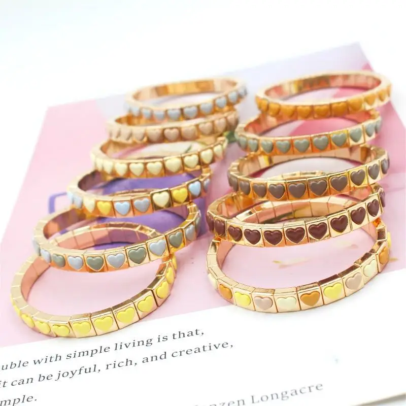 Color Heart-shaped Enamel Bracelet Women's Light Luxury Stacked Bracelet European and American Fashion Jewelry