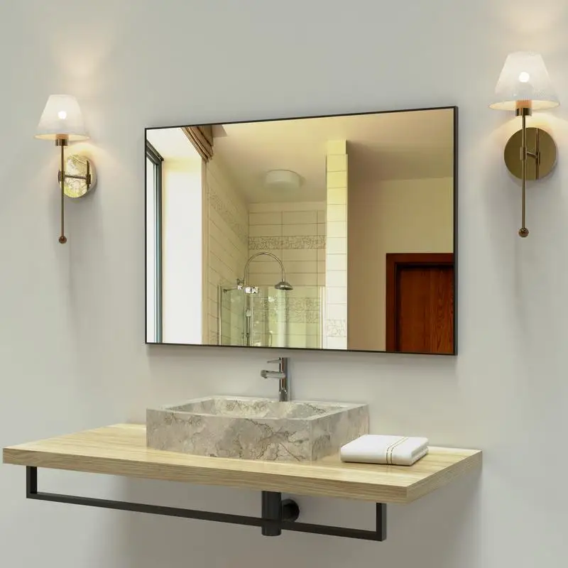 

36x24 inches Black Bathroom Mirror with Aluminum Frame, Vertical or Horizontal Hanging Decorative Wall Mirror for Living Room