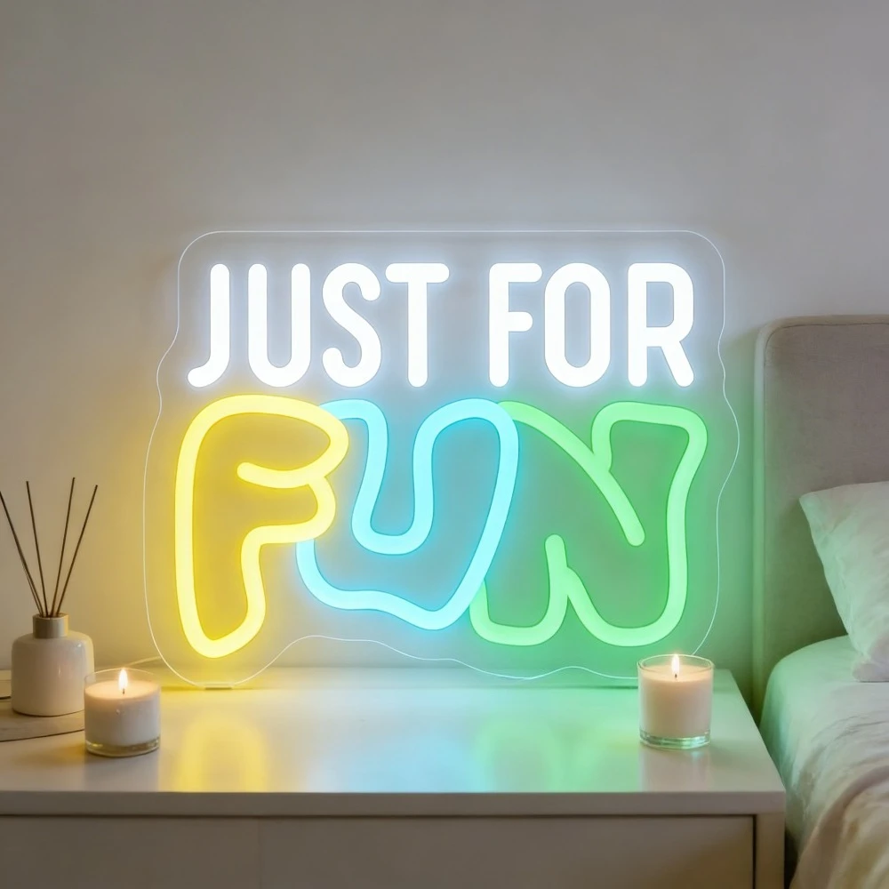 

Светодиодная неоновая вывеска JUST FOR FUN, красочная, для спальни, гостиной, домашнего бара, украшения для вечеринок, расслабляющее и веселое настенное освещение