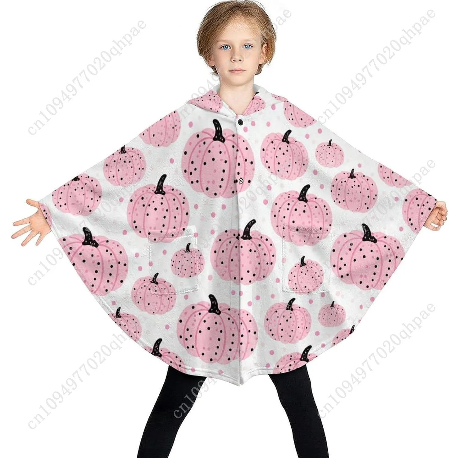 سترة بطانية مريحة من الفلانيل، هوديي كبير الحجم بنقاط سوداء على شكل قرع مع جيوب للأطفال والمراهقين #3